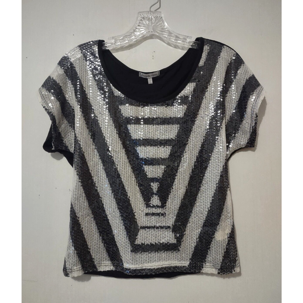 Charlotte Russe Black & White Sequin Shirt Size Small